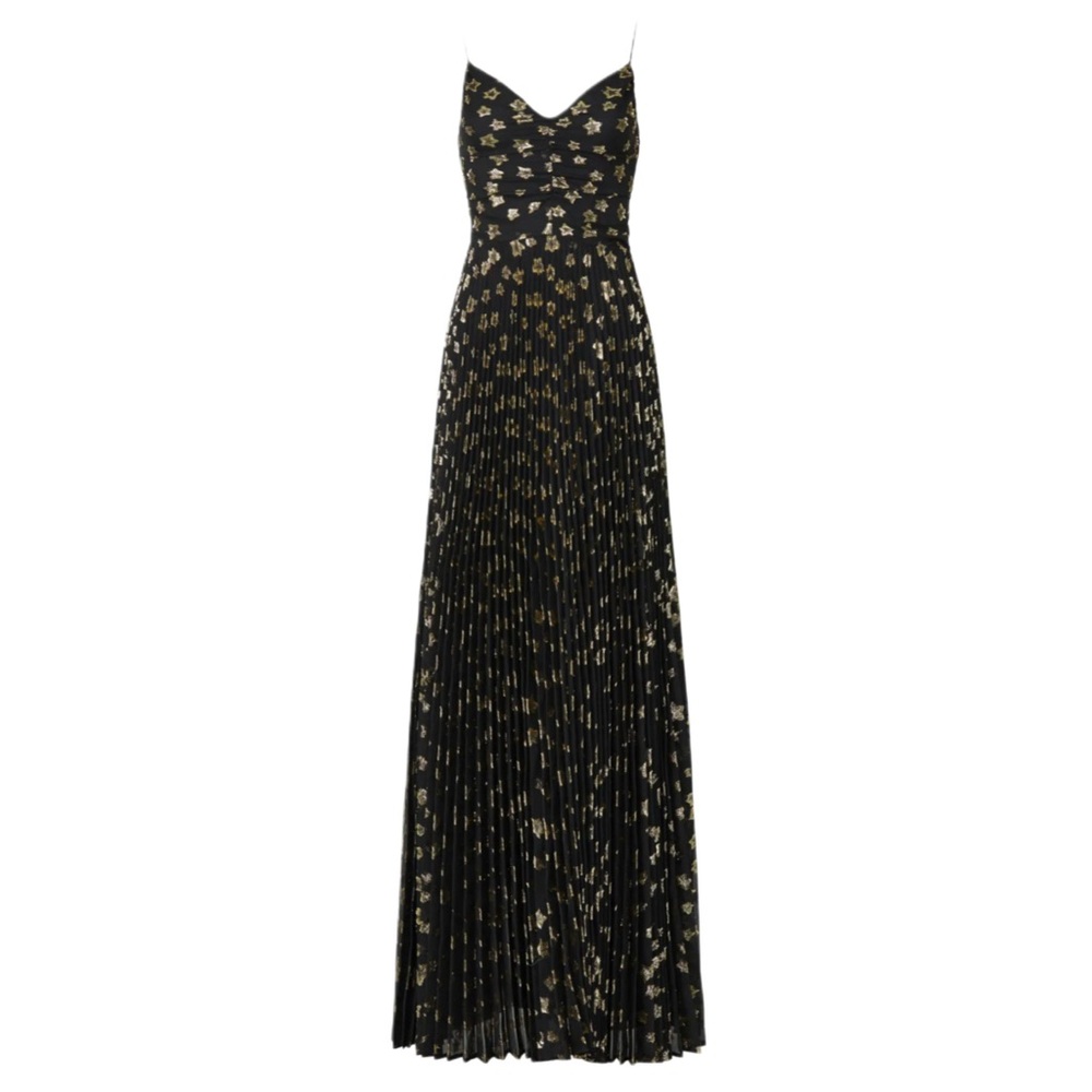 Black Gold Delfi Collective Aria Star Print Mesh Chiffon Maxi Gown Size XS Prom